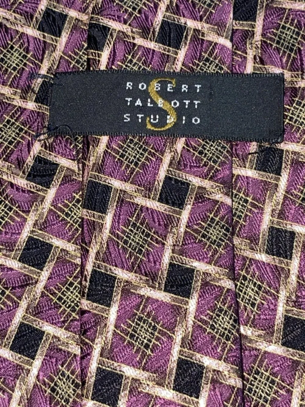 Robert Talbott Plum Black 100% Silk Lattice Woven Vintage Tie 4” Wide